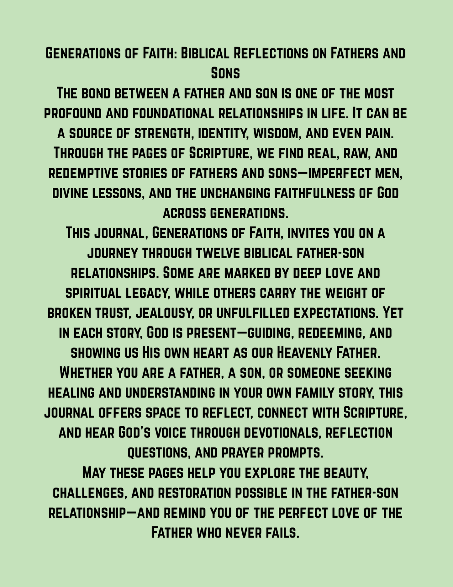 Generation of Faith Biblical Reflections on Fathers and Sons Journal