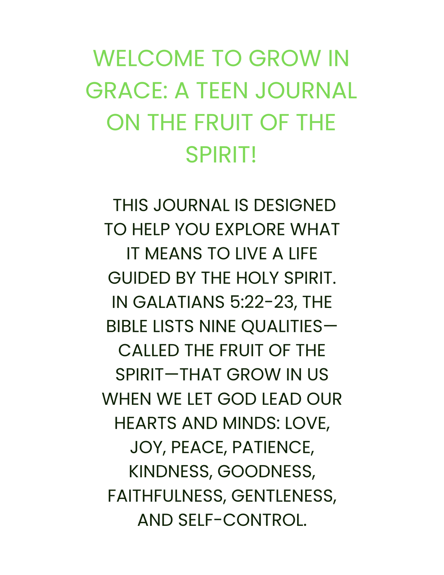 Grow in Grace : A Teen Journal on the Fruit of The Spirit